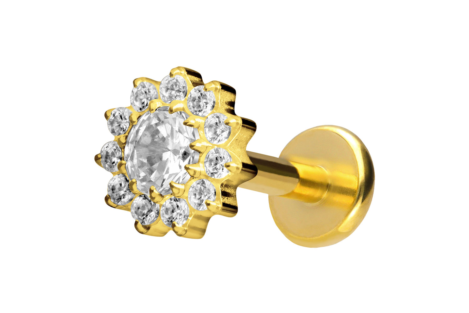 Titan Labret Piercing mit Push Fit KRISTALLBLUME